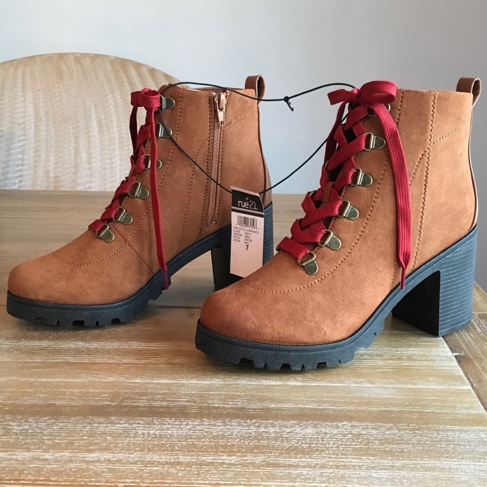 RUE21 COGNAC FAUX SUEDE HIKER BOOTIES SIZE 7,8